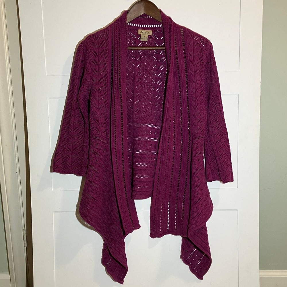Peck & Peck Weekend Berry Cardigan Sweater Crochet Open Knit Womens M Whimsigoth